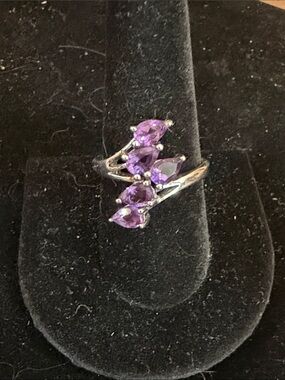 Sterling Silver Purple Amethyst Cluster Ring